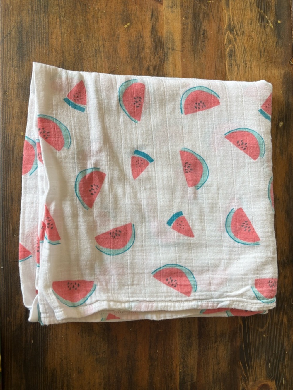 Angel Dear White Muslin Swaddle with Pink & Teal Watermelon Print